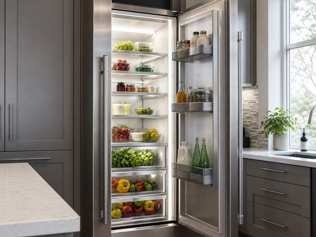 Built-in Sub-Zero refrigeration column being serviced in a Walnut Creek kitchen