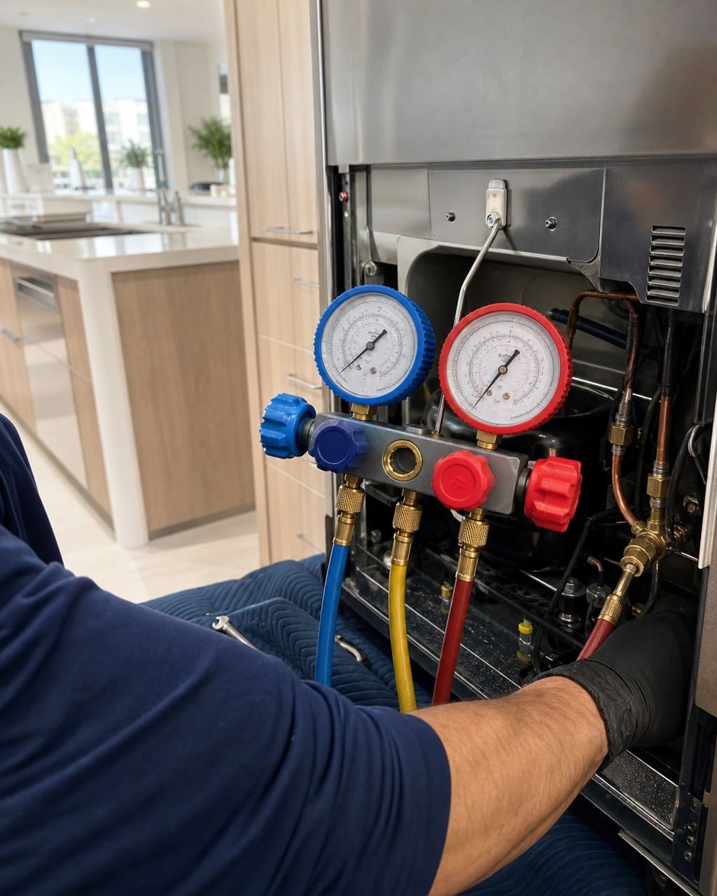 Manifold gauges connected to a Sub-Zero sealed system in Walnut Creek